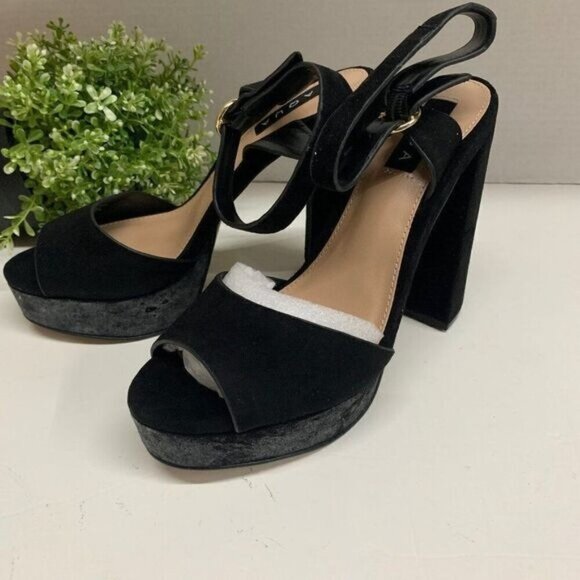Aqua Mardi Platform Slingbacks Blocked Heels Sandals Size 9.5M Black Suede - Picture 3 of 11